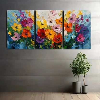 3pcs Abstract Colorful Flowers Painting Metal Print Ready to Hang Art - Bella Home Decor