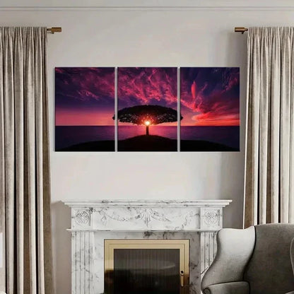 3pcs Red Sunset Trees In The Sea Wall Art Canvas Unframed - High Quality Print 100% Australian Made Wall Canvas