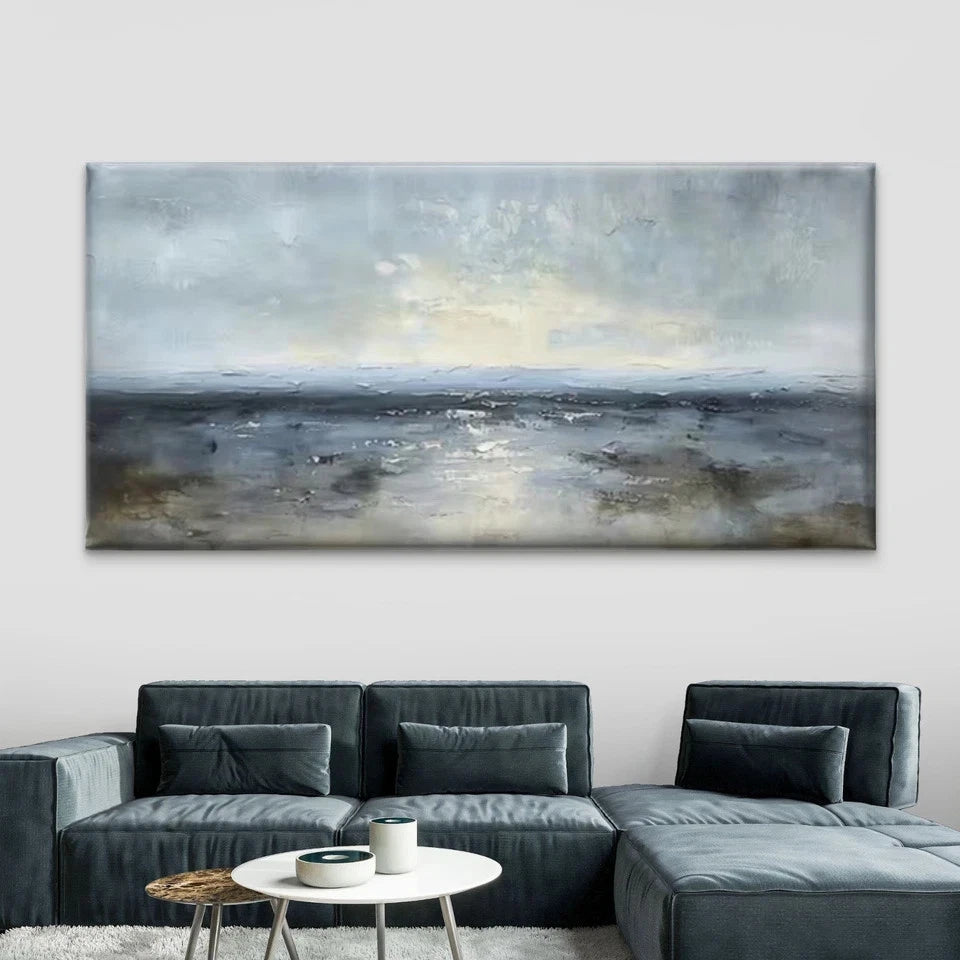 Abstract Textured Seascape Wall Art Canvas Office Home Room Framed 120x60cm