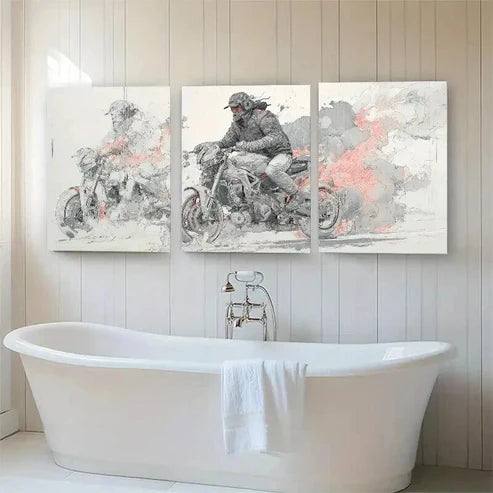 3pcs Biker in Action with Creative Smoke Perfect  Wall Art Set Canvas Unframed - High Quality Print 100% Australian Made Wall Canvas - Bella Home Decor