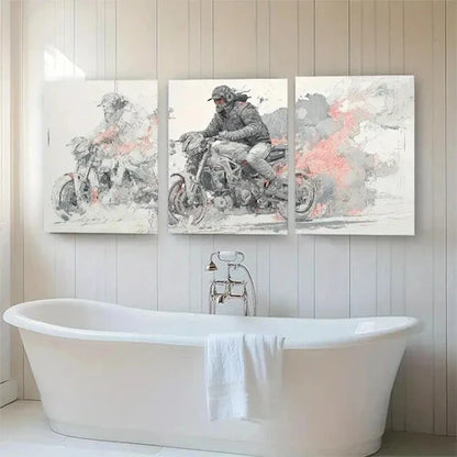 3pcs Biker in Action with Creative Smoke Perfect  Wall Art Set Canvas Unframed - High Quality Print 100% Australian Made Wall Canvas - Bella Home Decor