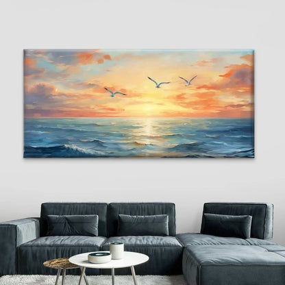 Seagulls Painting Wall Art Canvas Office Home Room Framed 120x60cm