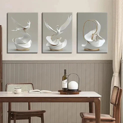3pcs Elegant White Crane Modern Luxury Perfect Wall Art Canvas Unframed – High Quality Print 100% Australian Made Wall Canvas