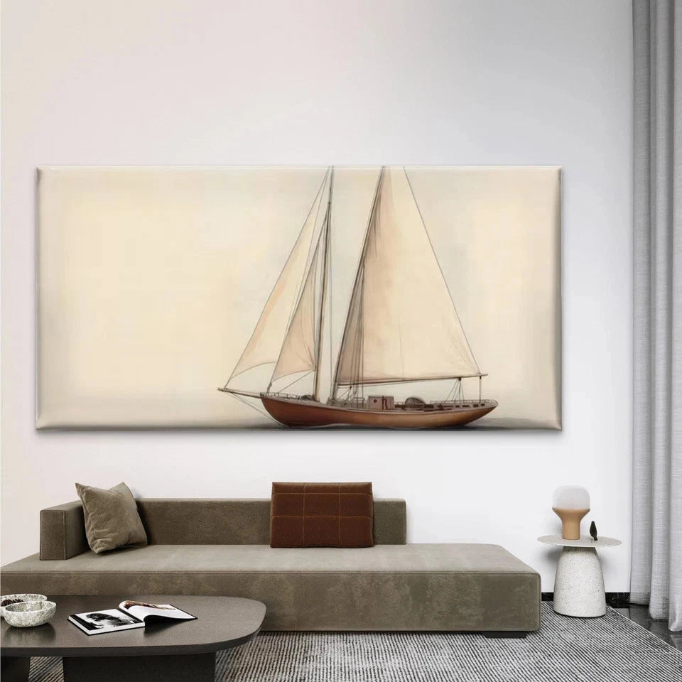 Nautical Theme Vintage Sailboat Wall Art Canvas Office Home Room Framed 120x60cm