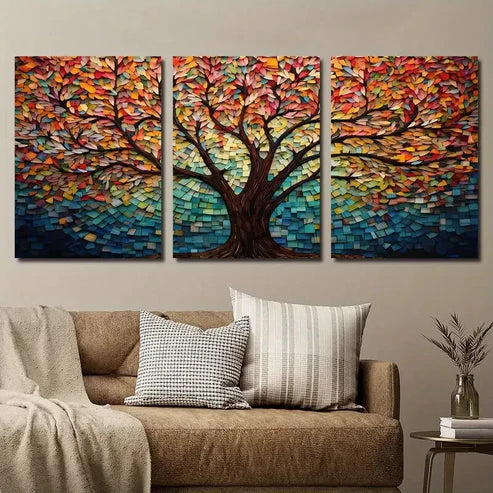 3pcs Abstract Colorful Tree of Life Wall Art Set Canvas Unframed - High Quality Print 100% Australian Made Wall Canvas - Bella Home Decor
