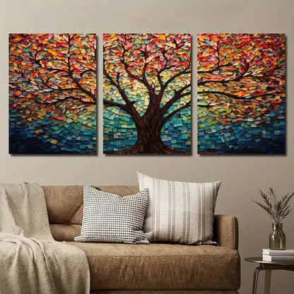 3pcs Abstract Colorful Tree of Life Wall Art Set Canvas Unframed - High Quality Print 100% Australian Made Wall Canvas - Bella Home Decor