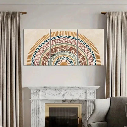 3pcs Bohemian Blue Green Orange & White Patterns Wall Art Canvas Unframed - High Quality Print 100% Australian Made Wall Canvas - Bella Home Decor