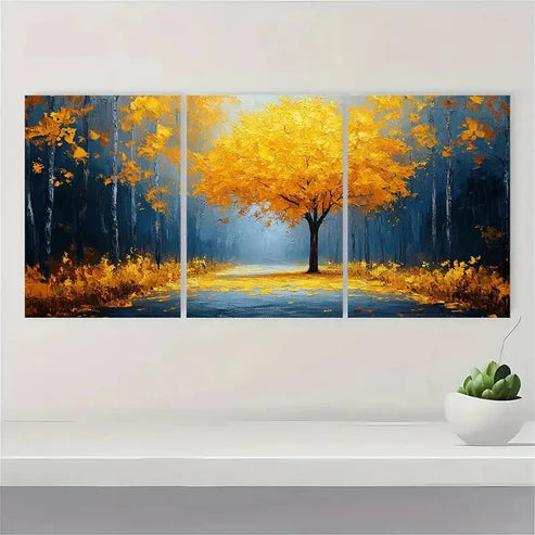 3pcs Yellow Tree Art Painting Autumn TA  Wall Art Set Canvas Unframed - High Quality Print 100% Australian Made Wall Canvas