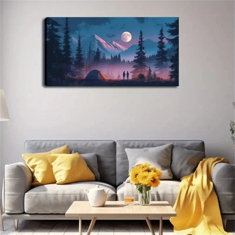 The Open Space A Tent Pitched Wall Art Canvas Office Home Room Framed 120x60cm - Bella Home Decor