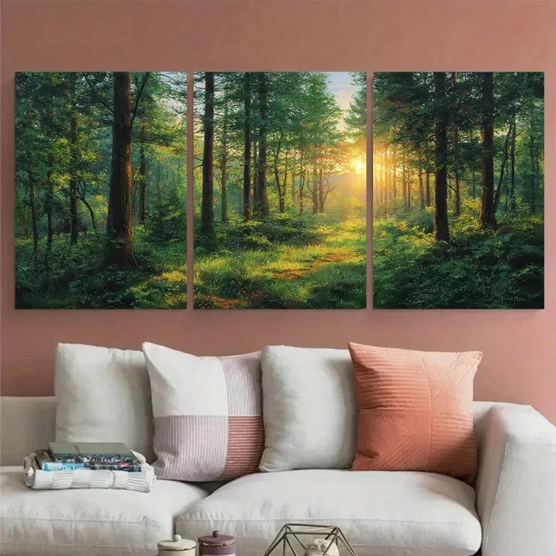 3pcs Sunrise View Among Trees The Forest Perfect Wall Art Set Canvas Framed 40x60cm - High Quality Print 100% Australian Made Wall Canvas Ready to Hang