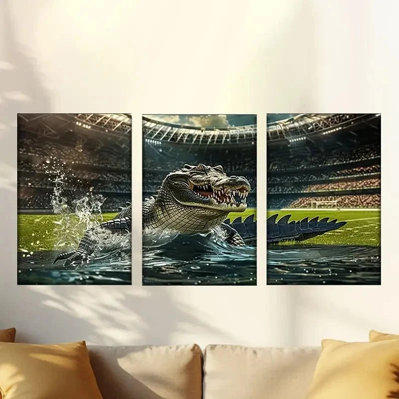 3pcs Crocodile in The Water, Artist Drawing Wall Art Set Canvas Framed 50x70cm - High Quality Print 100% Australian Made Wall Canvas Ready to Hang - Bella Home Decor