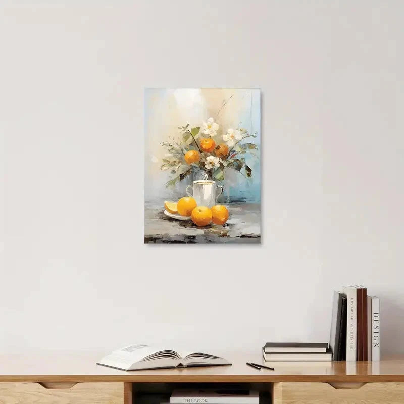 Beautiful Vibrant Citrus & Floral Design Painting 40x60cm Metal Print Ready to Hang