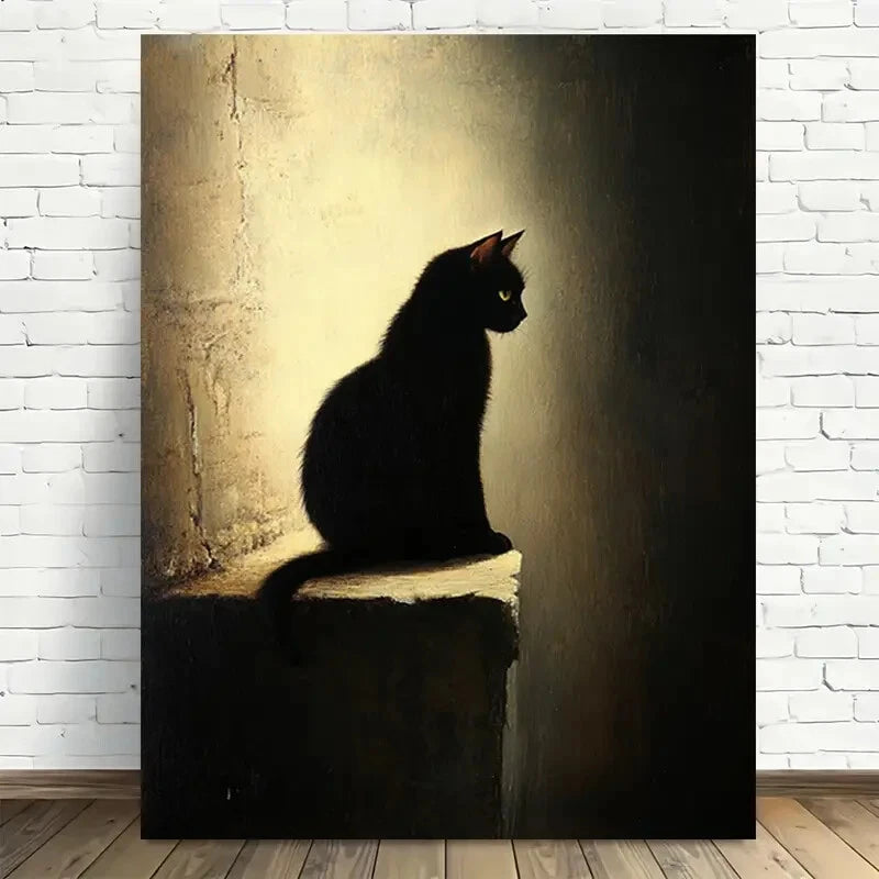 Beautiful Black Cat Silhouette Modern Painting 40x60cm Metal Print Ready to Hang - Bella Home Decor