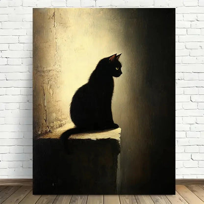 Beautiful Black Cat Silhouette Modern Painting 40x60cm Metal Print Ready to Hang - Bella Home Decor