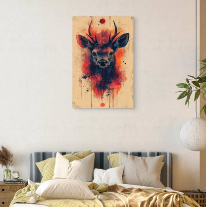 Abstract Watercolour Deer Head Decor 40x60cm Metal Print Ready to Hang