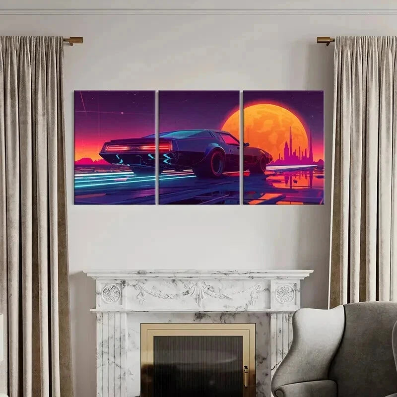 3pcs Aesthetic Art Sunset Boulevard Cars Wall Art Set Canvas Framed 40x60cm - High Quality Print 100% Australian Made Wall Canvas Ready to Hang - Bella Home Decor