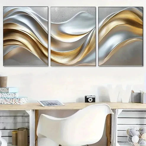 3pcs Modern Abstract Metallic Wave  lWall Art Set Canvas Unframed - High Quality Print 100% Australian Made Wall Canvas