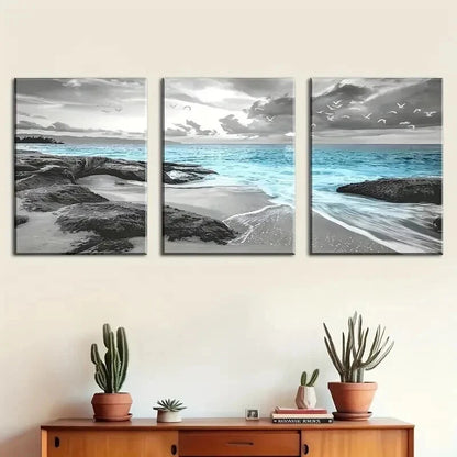 3pcs Ocean Beach Sea Reef Seagull Perfect Wall Art Set Canvas Framed 50x70cm - High Quality Print 100% Australian Made Wall Canvas Ready to Hang - Bella Home Decor