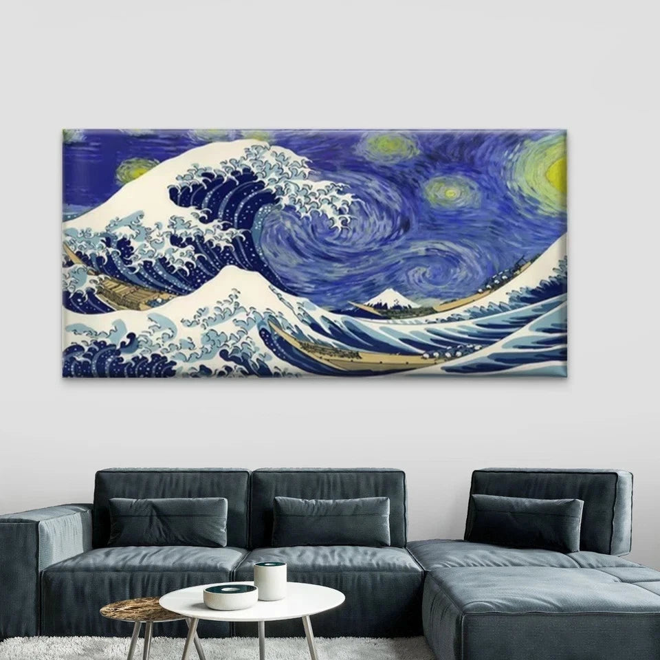 Ocean Wave Painting with Boat Wall Art Canvas Office Home Room Framed 120x60cm