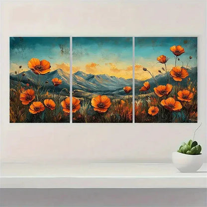 3pcs Vibrant Floral Poppy Wall Art Set – Wall Art Canvas Unframed - High Quality Print 100% Australian Made Wall Canvas