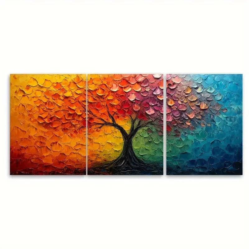 3pcs Colorful Tree Painting CTP Wall Art Set Canvas Framed 50x70cm - High Quality Print 100% Australian Made Wall Canvas Ready to Hang - Bella Home Decor