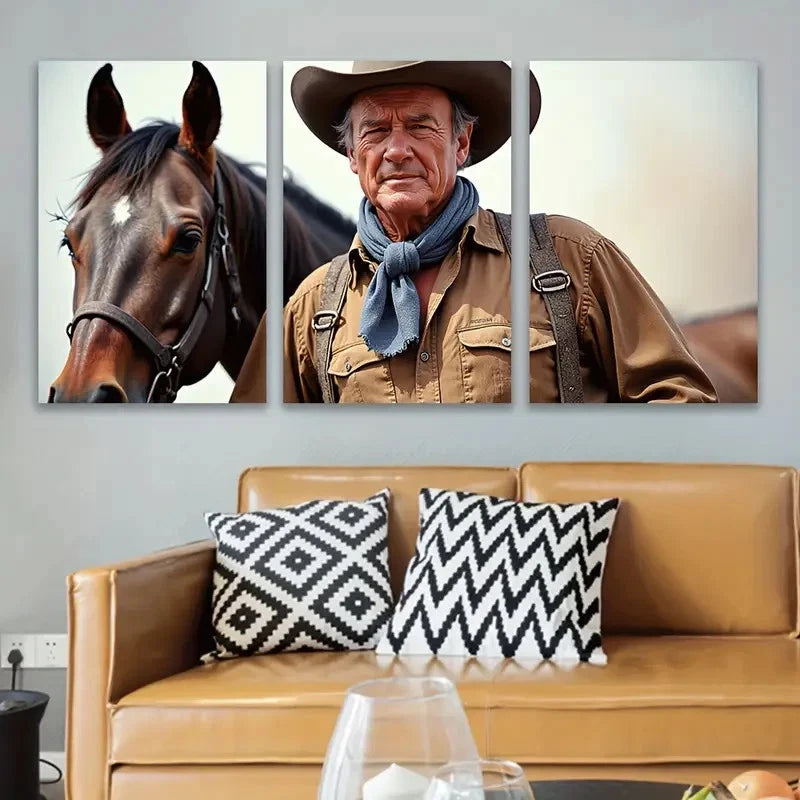 3pcs Cowboy And Horse Artwork Wall Art Set Canvas Framed 40x60cm - High Quality Print 100% Australian Made Wall Canvas Ready to Hang - Bella Home Decor