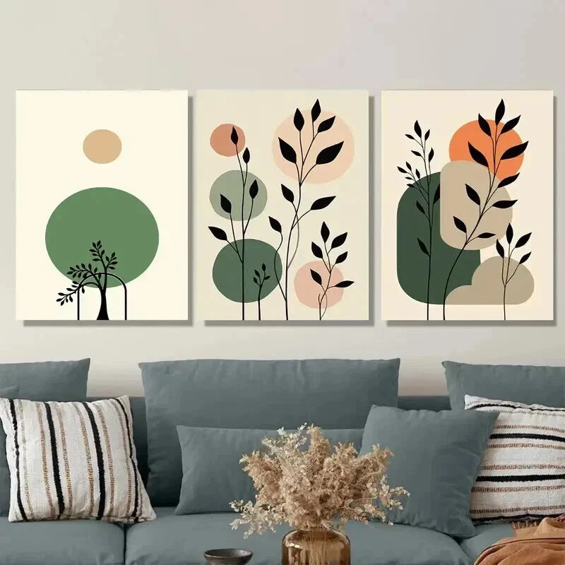 3pcs Modern Abstract Botanical Green Leaf Wall Art Set Canvas Framed 50x70cm - High Quality Print 100% Australian Made Wall Canvas Ready to Hang