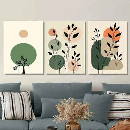 3pcs Modern Abstract Botanical Green Leaf Wall Art Set Canvas Framed 50x70cm - High Quality Print 100% Australian Made Wall Canvas Ready to Hang