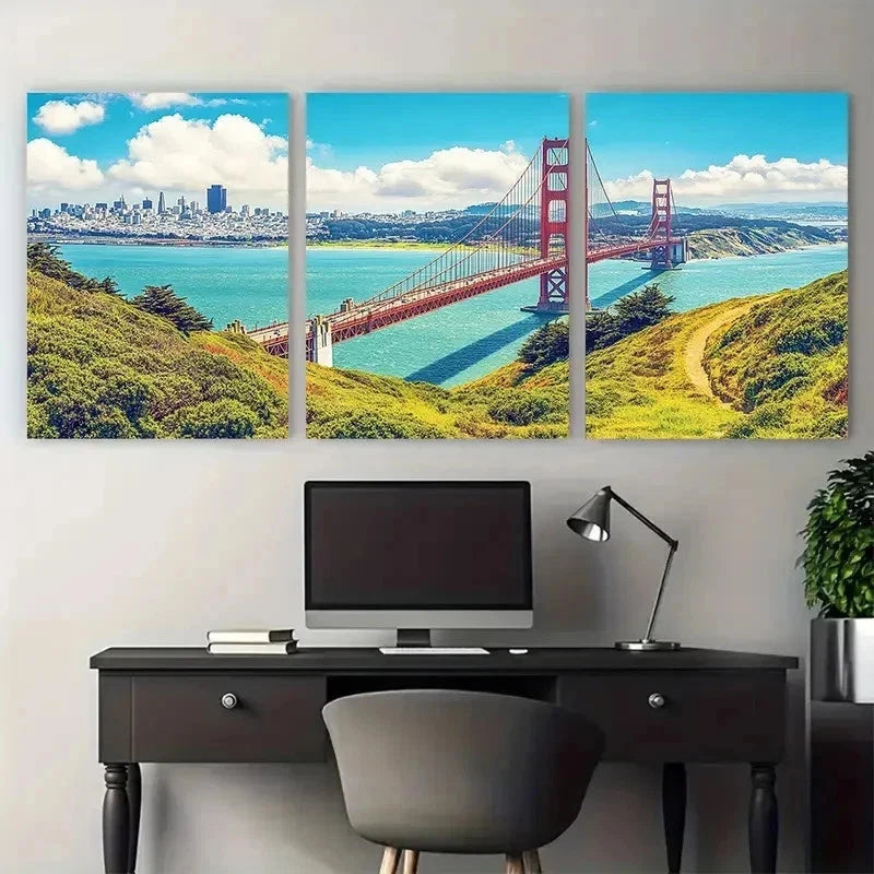 3pcs California Cityscape Golden Gate Perfect Wall Art Set Canvas Framed 50x70cm - High Quality Print 100% Australian Made Wall Canvas Ready to Hang - Bella Home Decor