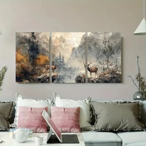 3pcs Serene Forest And River In Misty Wall Art Canvas Unframed – High Quality Print 100% Australian Made Wall Canvas