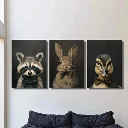 3pcs Portraits of Raccoon Rabbit Duckling Wall Art Set Canvas Unframed - High Quality Print 100% Australian Made Wall Canvas