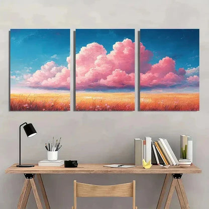 3pcs Vibrant Pink Clouds Landscape Wall Art Canvas Unframed - High Quality Print 100% Australian Made Wall Canvas