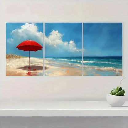 3pcs Beach Umbrella Canvas Art Print R Wall Art Set Canvas Framed 60x90cm - High Quality Print 100% Australian Made Wall Canvas Ready to Hang - Bella Home Decor