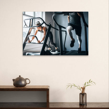 Athletic Couple Working Out Treadmill 5mm Plastic Poster Ready to Hang 90x60cm