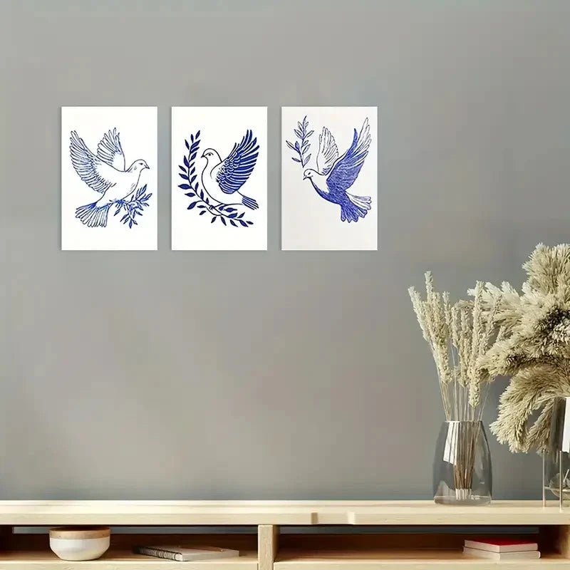 3pcs Peace Dove  Modern Blue and White  Wall Art Canvas  Framed 60x90cm - High Quality Print 100% Australian Made Wall Canvas Ready to Hang