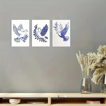 3pcs Peace Dove  Modern Blue and White  Wall Art Canvas  Framed 60x90cm - High Quality Print 100% Australian Made Wall Canvas Ready to Hang