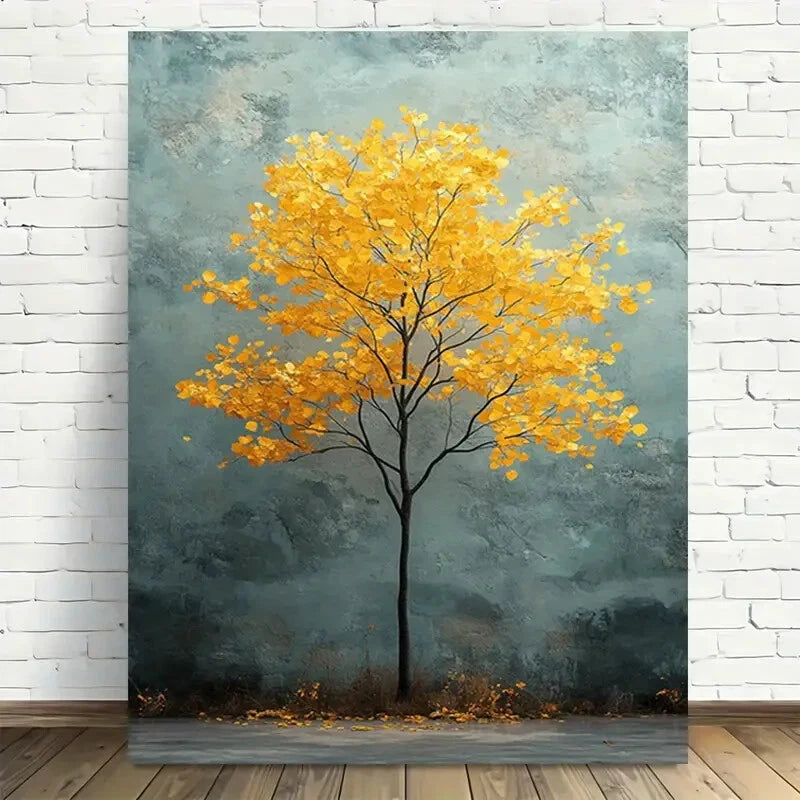Beautiful Golden Tree Abstract Vibrant Painting 40x60cm Metal Print Ready to Hang - Bella Home Decor