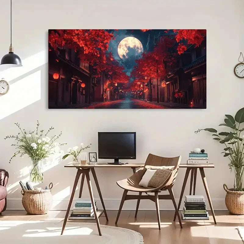 Featuring Red Leaves Lantern Wall Art Canvas Office Home Room Framed 120x60cm - Bella Home Decor