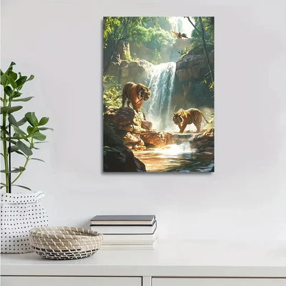 Vibrant Tiger Scene with Crystal Painting 40x60cm Metal Print Ready to Hang - Bella Home Decor