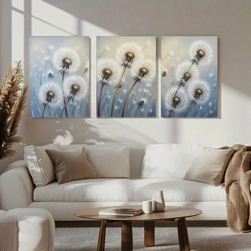 3pcs Dandelion  Natural Landscape Painting Metal Print Ready to Hang Art - Bella Home Decor