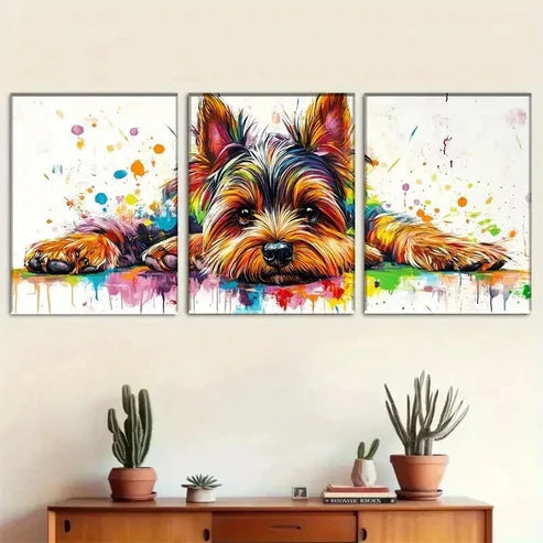 3pcs Vibrant Abstract Dog Portrait Perfect Wall Art Canvas Unframed – High Quality Print 100% Australian Made Wall Canvas