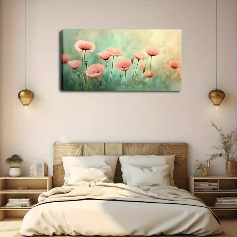 Vibrant Pink Poppy Flowers Wall Art Canvas Office Home Room Framed 120x60cm - Bella Home Decor