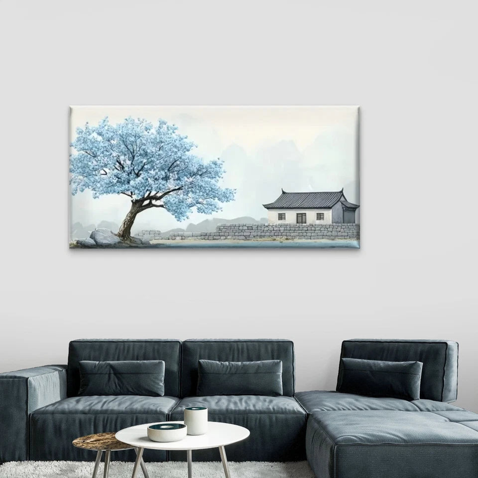 Trees And Houses Lake Wall Art Canvas Office Home Room Framed 120x60cm