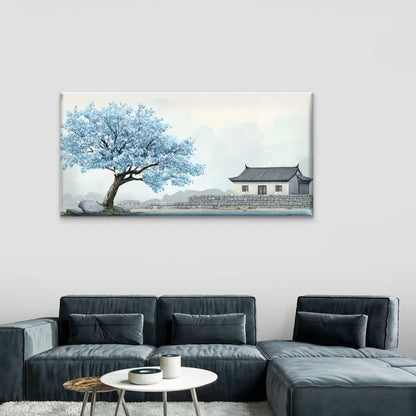 Trees And Houses Lake Wall Art Canvas Office Home Room Framed 120x60cm
