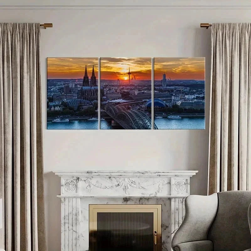 3pcs Cologne Cathedral & Skyline Wall Art Set Canvas Framed 40x60cm - High Quality Print 100% Australian Made Wall Canvas Ready to Hang - Bella Home Decor