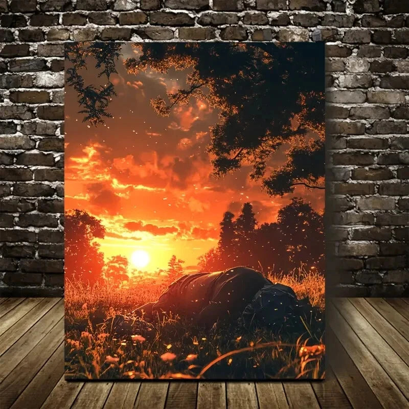 Vibrant Sunset Scene with Elephant Rolling Painting 40x60cm Metal Print Ready to Hang - Bella Home Decor