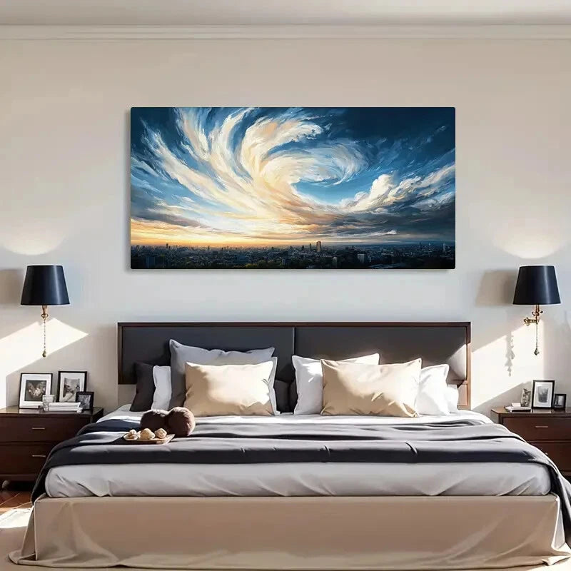 Modern Swirl Cityscape Sunset Wall Art Canvas Office Home Room Framed 120x60cm - Bella Home Decor