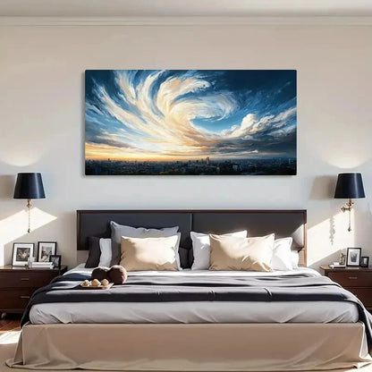 Modern Swirl Cityscape Sunset Wall Art Canvas Office Home Room Framed 120x60cm - Bella Home Decor