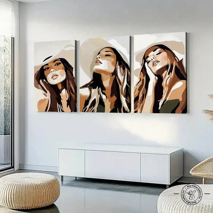 3pcs Cowgirl Classic Modern Style Figures Gray White Wall Art Set Canvas Unframed - High Quality Print 100% Australian Made Wall Canvas - Bella Home Decor