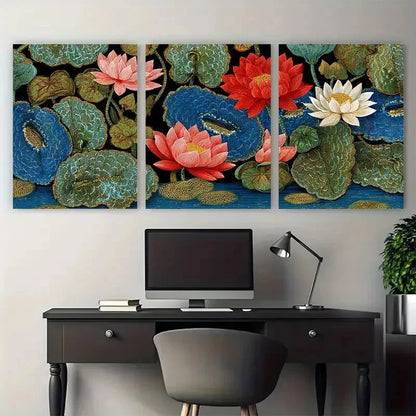 3pcs Vintage India Floral Panchway Perfect Wall Art Set Canvas Framed 40x60cm - High Quality Print 100% Australian Made Wall Canvas Ready to Hang
